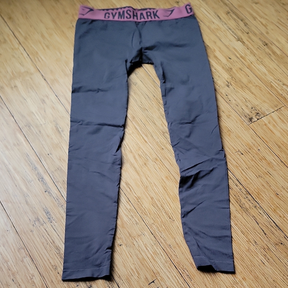 Gymshark Women's Gray Leggings with Pink Waistband